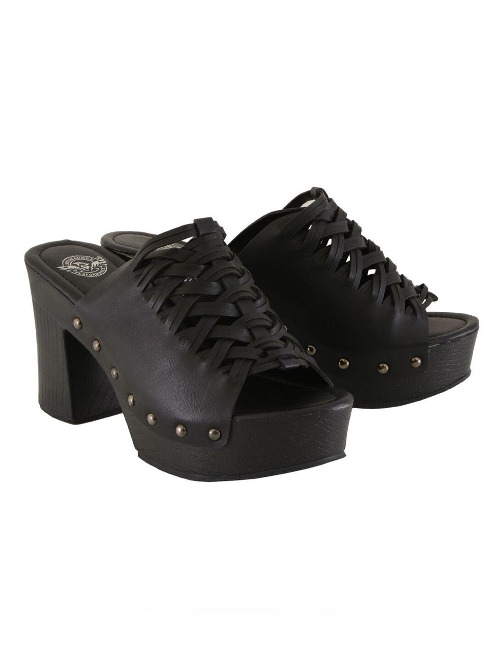Milwaukee Leather MBL9410 Women’s Black Open Toe Platform Wedges Studded Size 8
